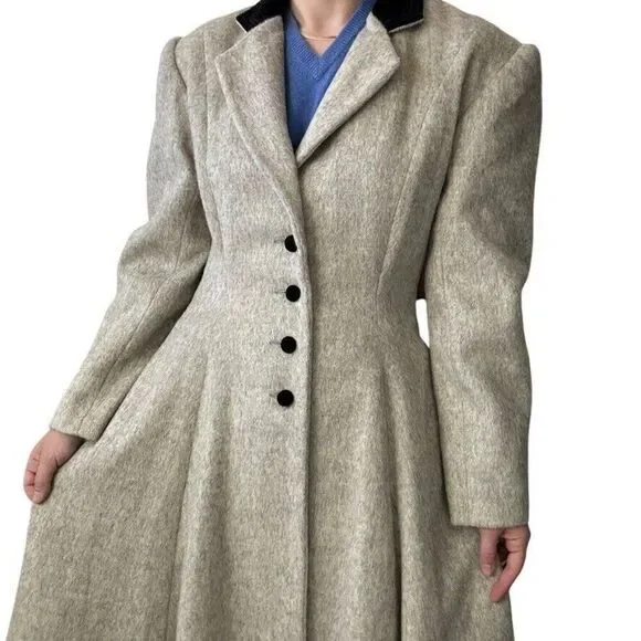 Vintage Womens Cullinane Gray Wool Bow Waist Velvet Collar Trench Coat Jacket S - Picture 5 of 14